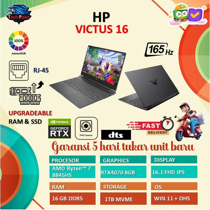 Gambar HP VICTUS 16 RYZEN 7 8845HS RTX4060 8GB/ 16GB 1TB - 16GB| 1TB SLV, Unit Only dari Tech Point undefined Tokopedia