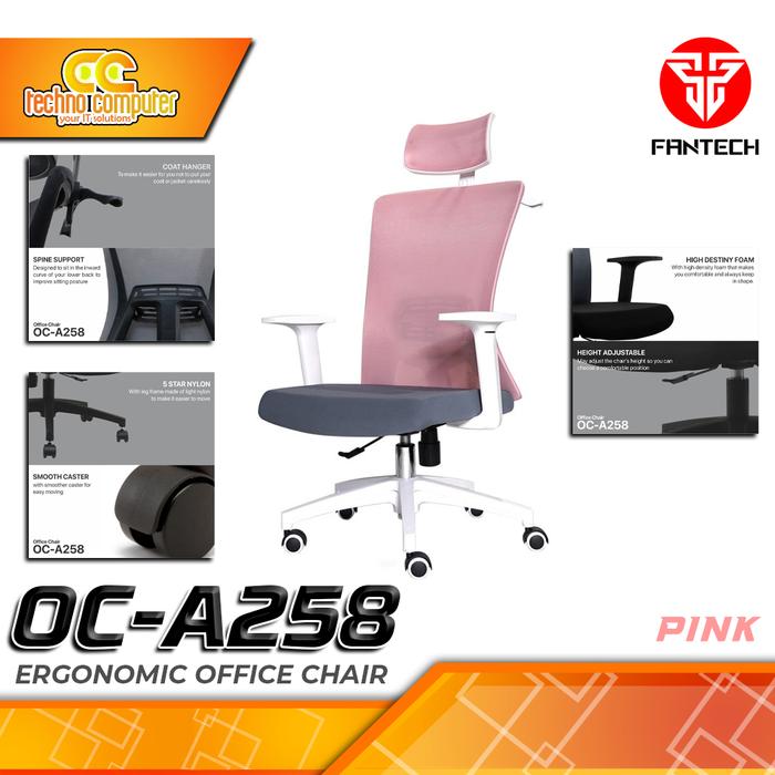 Gambar KURSI OFFICE FANTECH OC-A258 ERGONOMIC OFFICE CHAIR - Merah Muda dari Techno Computer Bali undefined Tokopedia