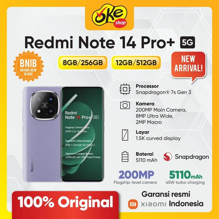 Gambar Xiaomi Redmi Note 14 Pro Plus 5G (12GB/512GB) - Garansi Resmi Indonesia - Purple dari OKESHOP BEC LG A05 undefined Tokopedia
