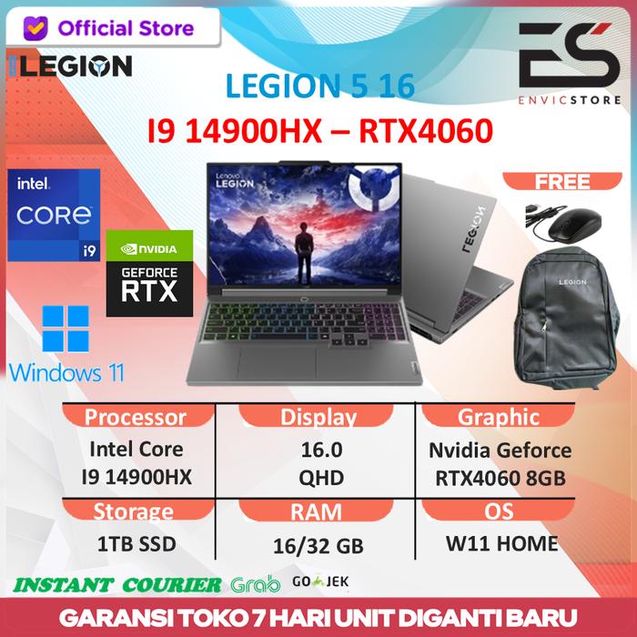Gambar Lenovo Legion 5 16 Core I9 14900HX RTX4060 64GB 2TB SSD W11 16" QHD IPS - STANDART, 32GB - 1TB SSD dari ENVICSTORE undefined Tokopedia
