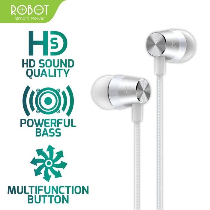 Gambar Earphone ROBOT RE-101S Original Headset HD Sound Bass - Putih dari Starcomp Purwokerto undefined Tokopedia