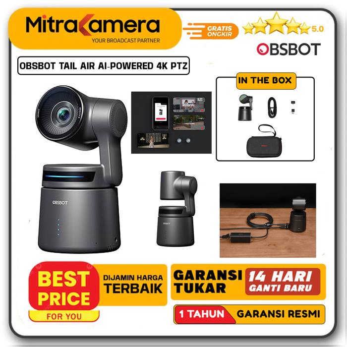 Gambar Webcam OBSBOT Tail Air AI-Powered 4K PTZ Streaming Camera Portable - Standar Package dari Mitrakamera Jogja undefined Tokopedia