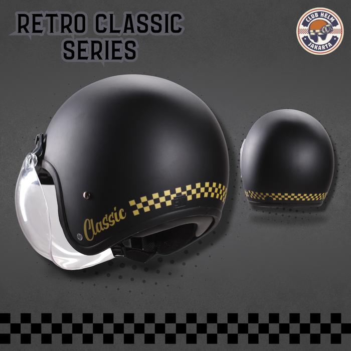 Gambar Helm Bogo Retro Classic Checkerboard Checker Kotak - Hitam Doff, Kaca Cembung dari CLUB HELM JKT undefined Tokopedia