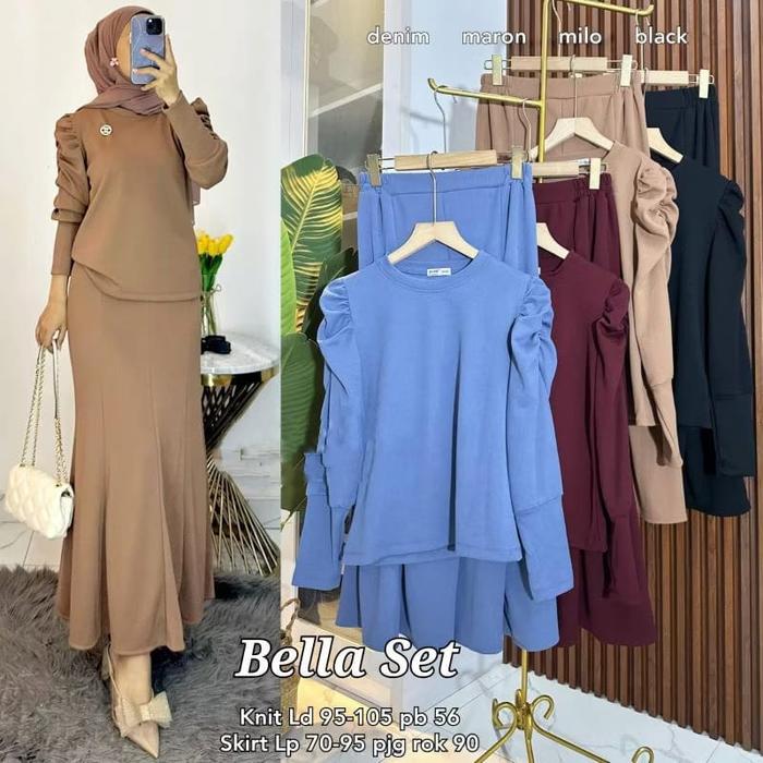 Gambar Baju Setelan Wanita Muslim Bella Set Rok Knit Polos Cantik Fashion Perempuan Dewasa Remaja Cewek Putri Ibu Kerja Modern Terbaru Pakaian Muslimah Busana Santai Sehari hari Modis Simple Nyaman Kekinian Jalan Gaul Viral Rumahan Kuliah Atasan Lengan Kerut COD - Milo dari EVLYN OLSHOP undefined Tokopedia