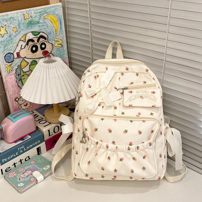 Gambar Mismi Urvi Bag Tas Ransel Wanita Stylish Flower Korean School Backpack Perempuan Trendy - 42U - Putih dari Mismi Official Store undefined Tokopedia