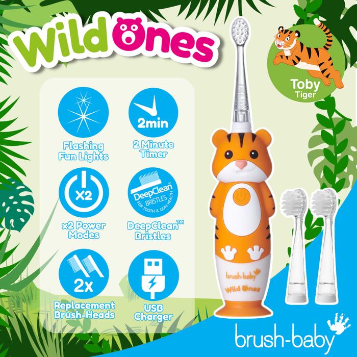 Gambar Brush-Baby Wildones Electric Rechargeable Toothbrush - Sikat Gigi Anak Elektrik - Toby Tiger dari Babies & Everything undefined Tokopedia