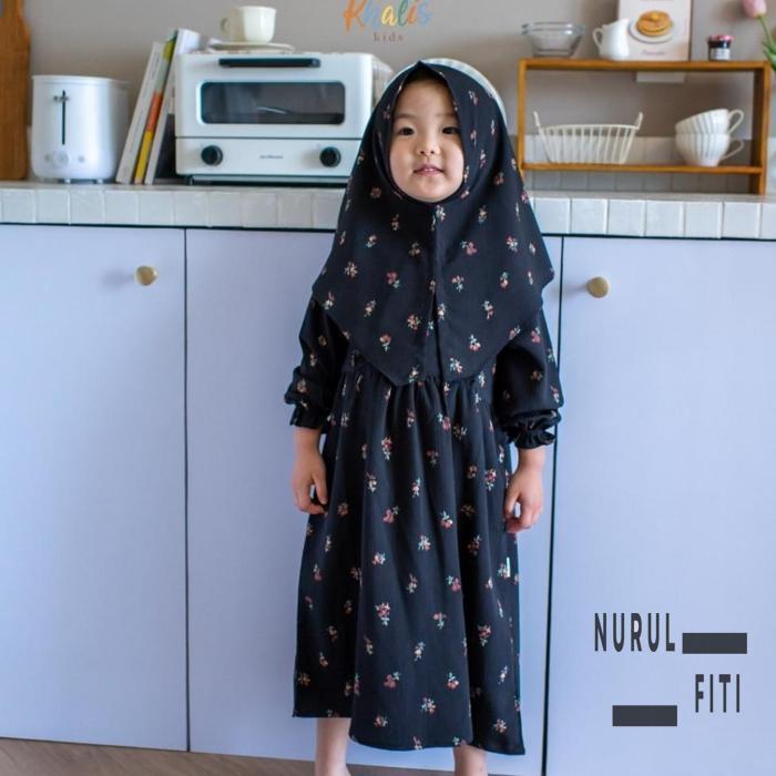 Gambar [Khalis Kids] Layla Dress Gamis / Baju Dress Gamis Anak Perempuan 1-8 Tahun Berkualitas - Black, 1-2Y dari Nurulfiti undefined Tokopedia