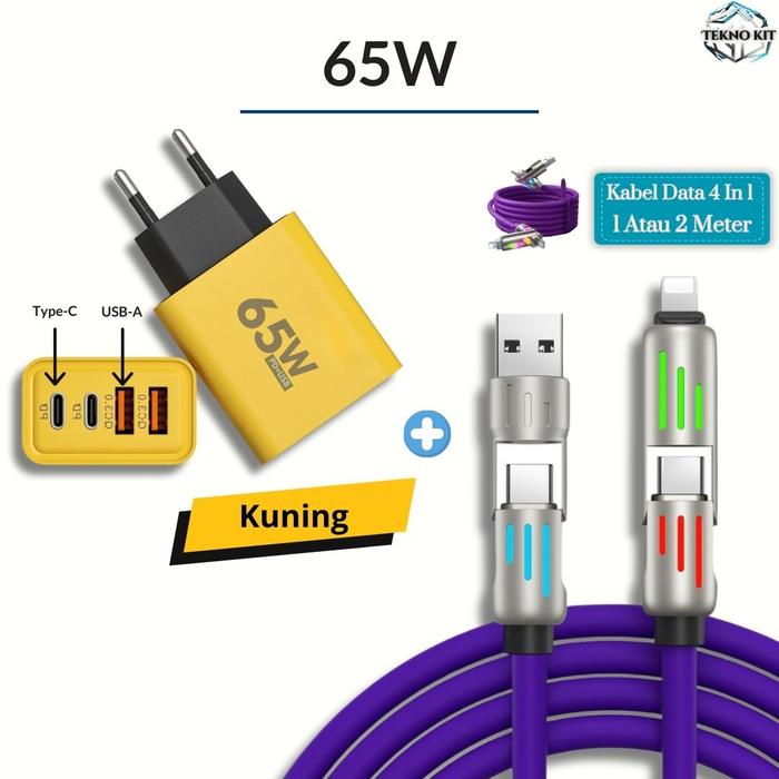 Gambar Adaptor Fast Charging 2 Type C + 2 USB A 65W Kepala Charger 4 in 1 65W Gratis Kabel Data 4 in 1 Kabel Data 4 in 1 Abu 1 Meter 4IN1 USB CABLE 240W ASTELL C-14 FAST CHARGING iOS/ANDROID - Kuning+Kabel, 1 Meter dari Teknokit Accessories undefined Tokopedia