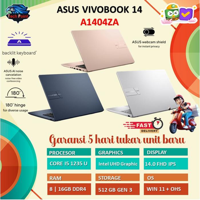 Gambar ASUS VIVOBOOK 14 A1404ZA I5 1235 8GB 512GB W11+OHS 14.0FHD VIPS dari Tech Point undefined Tokopedia