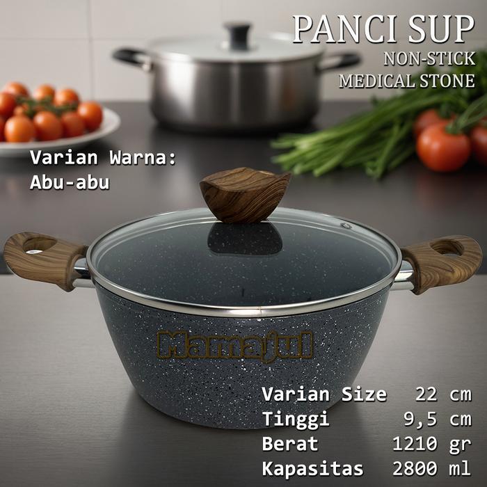 Gambar Panci Sup Teflon Anti Lengket Medical Stone Soup Pot 22 24 26cm Varian - Grey 22cm dari Mamajul Kitchenwares undefined Tokopedia