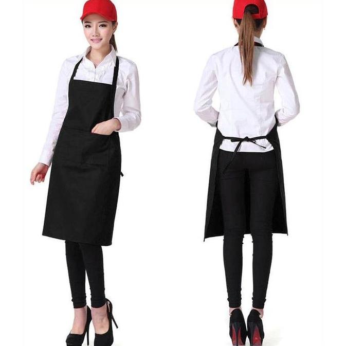 Gambar CELEMEK/APRON/RESTORAN/KOKI/MASAK/ CELEMEK HITAM POLOS - Hitam dari alva sh0p undefined Tokopedia