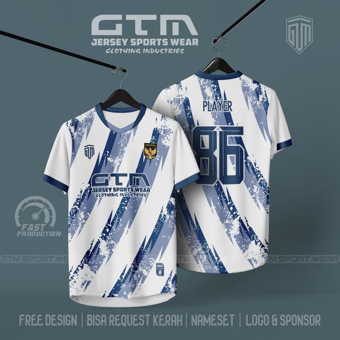 Gambar Jersey Bola Futsal putih biru Kerah Vneck Tumpuk ~ Free Custom Design 0039 - atasan, XL dari GTM SPORTS WEAR OFFICIAL undefined Tokopedia