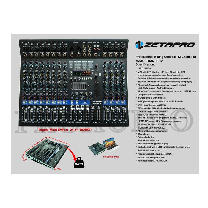 Gambar MIXER ZETAPRO THANOS 12 ORIGINAL / Mixer 12 Channel Thanos12 Effect Reveb 199 Dsp Edit A, Edit B Original dari Proaudio undefined Tokopedia
