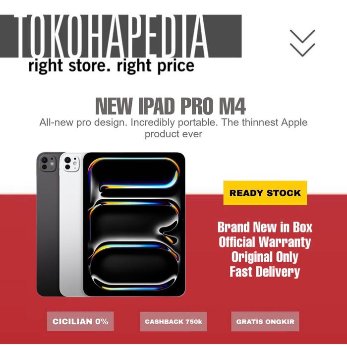 Gambar Apple iPad Pro M4 Chip 13" 2024 256GB / 512GB / 1TB / 2TB WIFI-Cellular - Black WIFI, 256GB dari Tokohapedia IDN undefined Tokopedia