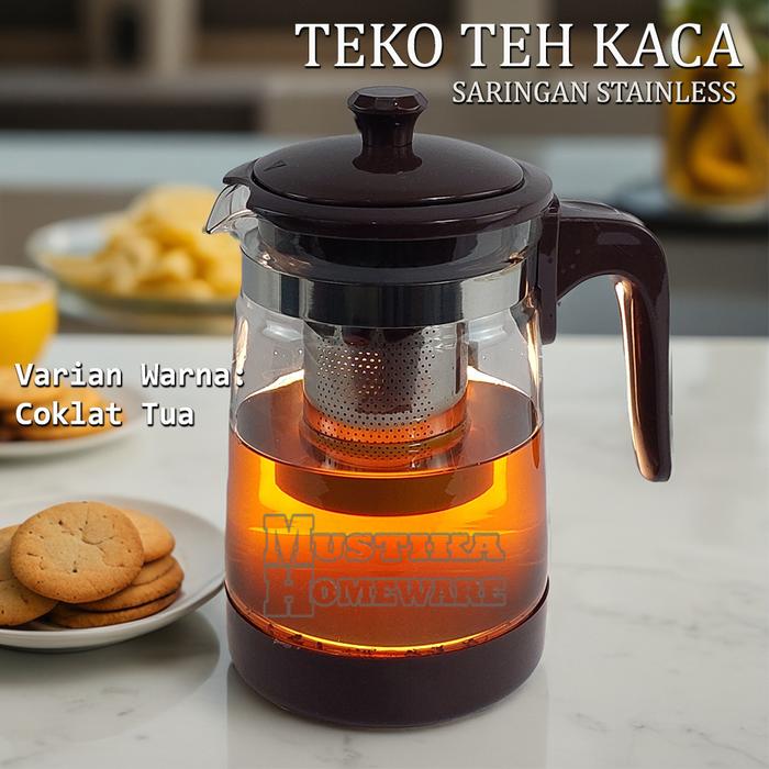 Gambar Teko Teh Kaca 900ml Elegan Saringan Stainless Strainer Glass Tea Pot - Cokelat dari MUSTIKA HOMEWARES undefined Tokopedia