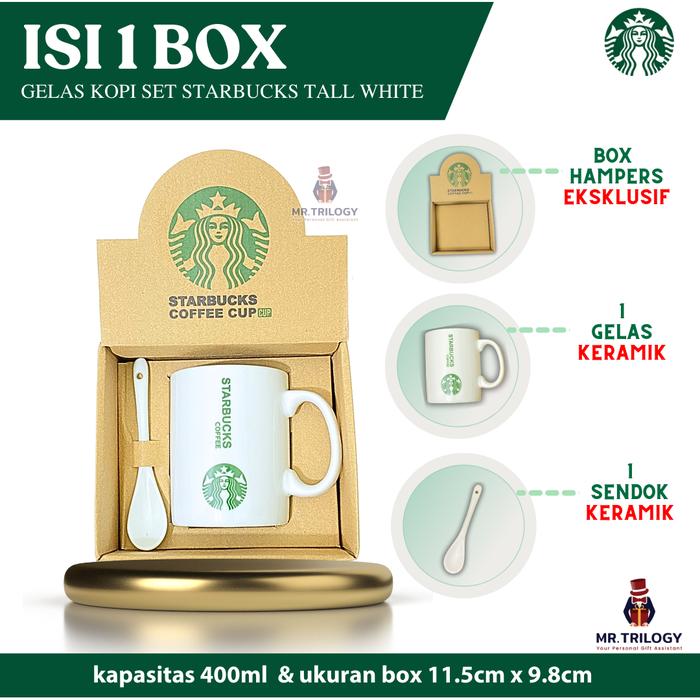 Gambar Hampers Gelas Kopi STARBUCKS TALL WHITE Tahan Panas FREE Sendok Mug Cangkir Kopi Aesthetic Cangkir Set Keramik - Sbux TallWhite dari Mr.Trilogy undefined Tokopedia