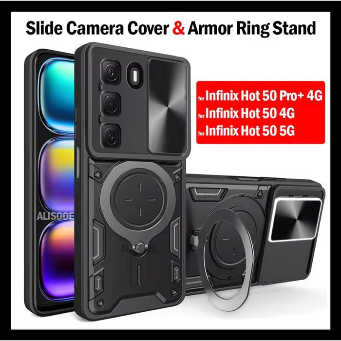 Gambar Case For Infinix Hot 50 4G 5G / 50 Pro / 50 Pro+ Plus Pattern Armor Ring Magnetic Case Hard Casing Back Cover HardCase Stand Bumper Soft Silicone - HITAM., INF. HOT 50 4G dari T-ORIGINAL STORE undefined Tokopedia