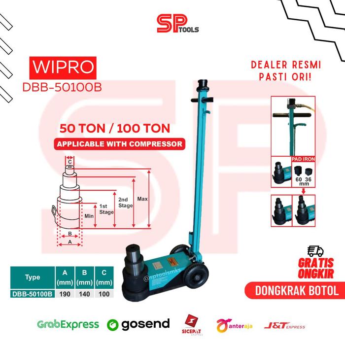 Gambar DONGKRAK BOTOL MODEL BUAYA / HYDRAULIC JACK 50 TON 100 TON WIPRO DBB-50100B HEAVY DUTY dari SPTools Makassar undefined Tokopedia