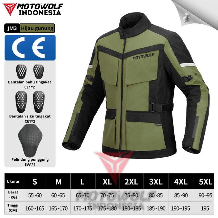 Gambar Motowolf Jaket Touring Motor Waterproof Protector 5 Sisi CE1 + Inner Heater JM3 - Hijau, XL dari MotoGallery.ID undefined Tokopedia