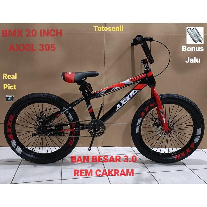 Gambar sepeda anak laki BMX 20 inch AXXIL 9920 DB ban jumbo 3.0 Rem cakram - Axxil H-merah dari Totosenli undefined Tokopedia