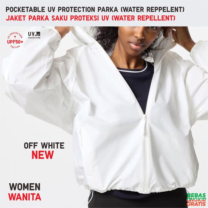 Gambar Jacket UNIQLO Women Pocketable Parka UV Protection Jaket Hujan Saku Wanita - Off White, S dari LUCKY DUCK SALE undefined Tokopedia