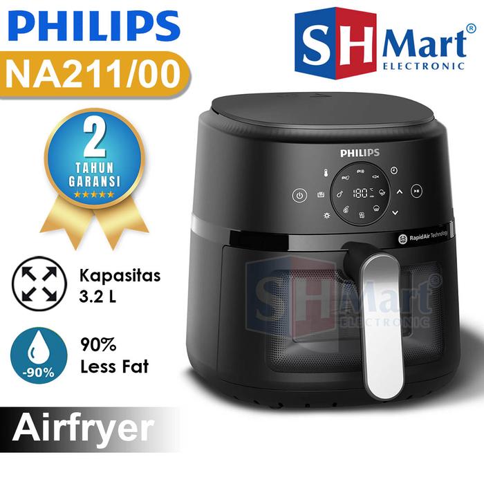 Gambar Air Fryer Philips 4,2 Liter NA-221 Digital Rapid Air Penggoreng Tanpa Minyak Garansi Resmi - BLACK 3,2 LITER dari SHMART ELECTRONIC undefined Tokopedia
