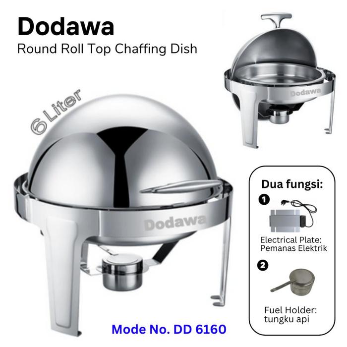 Gambar Electric Roll Top Chafing dish DUA fungsi (Elektrik & lilin) / Penghangat makanan prasmanan / pemanas makanan catering / electric chafing dish/ chaffing dish lilin / hydraulic / hidrolik - DD 6160 dari Amarist Store undefined Tokopedia