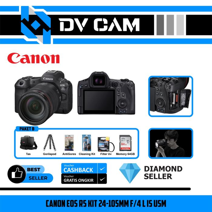 Gambar Canon EOS R5 Kit 24-105mm F/4 L IS USM dari Dv Camera undefined Tokopedia