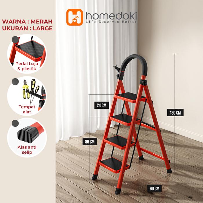 Gambar Tangga Lipat Portable / Tangga Lipat  Besi / Tangga Lipat Rumah Tangga - L-Merah dari Homedoki Office Furniture undefined Tokopedia