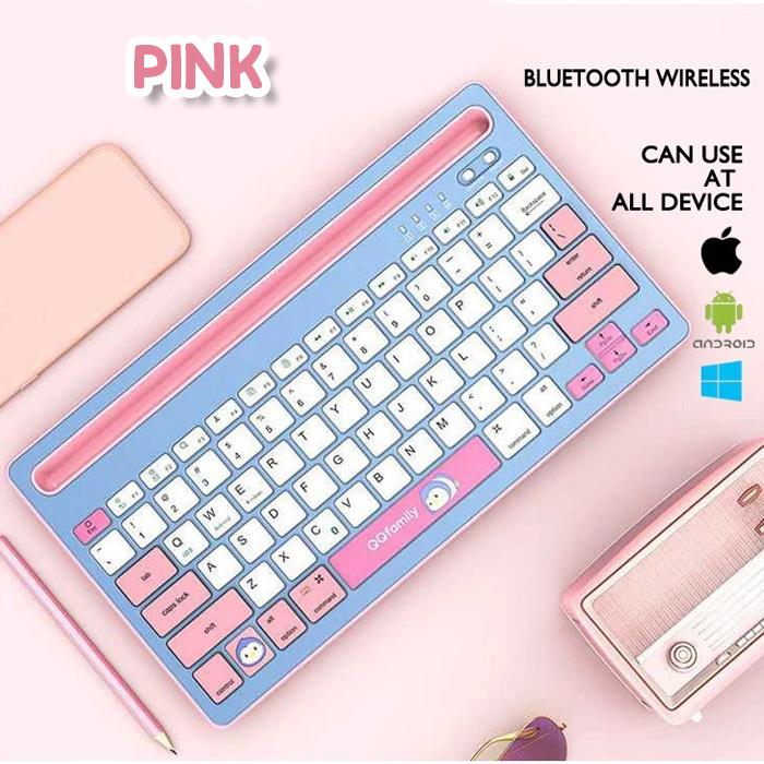 Gambar ( KEYBOARD & STAND ) iTel Vistatab 10 / Mini / Vista Tab 30 / Pad 1 One / Pad 2 Two 8 10 10.1 11 Inch Wireless Bluetooth Blutooth Keyboard Keybord Kibord Papan Ketik Holder Stand Standing Tempat Tab Tablet Warna Lucu Anak Kid Kids - PINK dari Maxxi Computer undefined Tokopedia