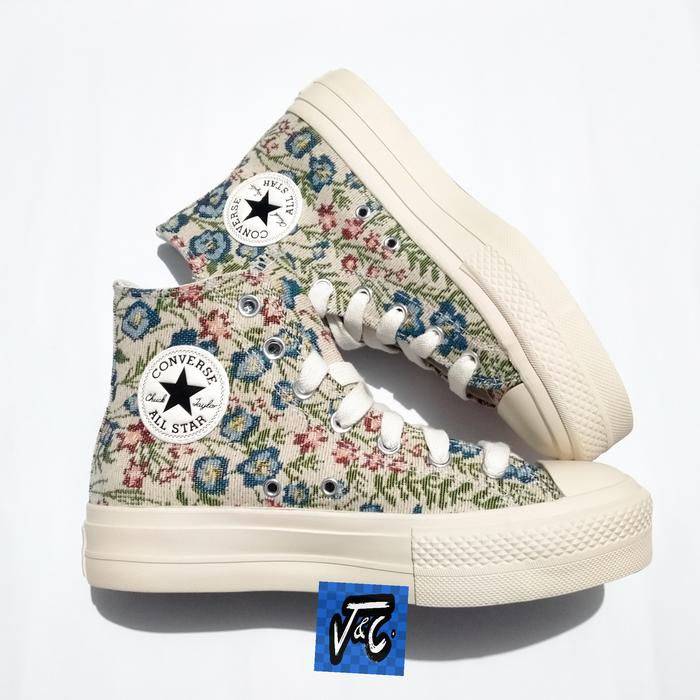 Converse Chuck Taylor All Star Lift Platform Floral Flower Tapestry  Jacquard Print Hi Egret Natural di Joss Tokopedia