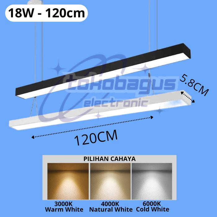 Gambar LAMPU OFFICE GANTUNG LED LAMPU PLAFON LED OFFICE HANGING LAMP GARANSI Hitam Baja - 18W - 120Cm, 6000K-ColdWhite dari TOKOBAGUS ELECTRONIC undefined Tokopedia
