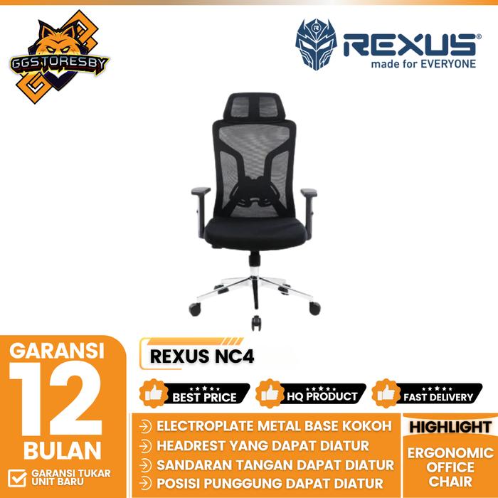 Gambar REXUS NC4 ERGONOMIC OFFICE Chair - BLACK dari GGSTORESBY undefined Tokopedia