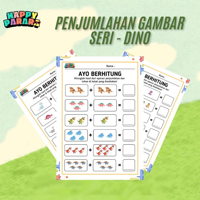 Gambar Worksheet Penjumlahan gambar anak Prasekolah kindergarten - Dino dari Happy Parara Shop undefined Tokopedia