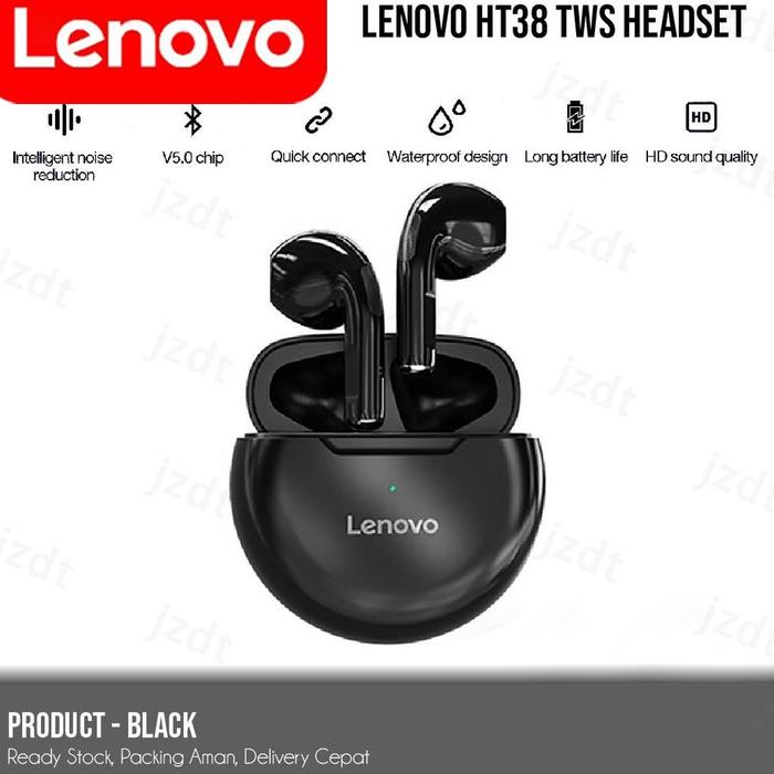 Gambar Lenovo Ht38 Tws Bluetooth Earphone With Mic Stereo Noice Reduction Waterproof & Sweatproof Terbaru Terlaris Terbaik - HT38 Black dari MENTALIZ- undefined Tokopedia
