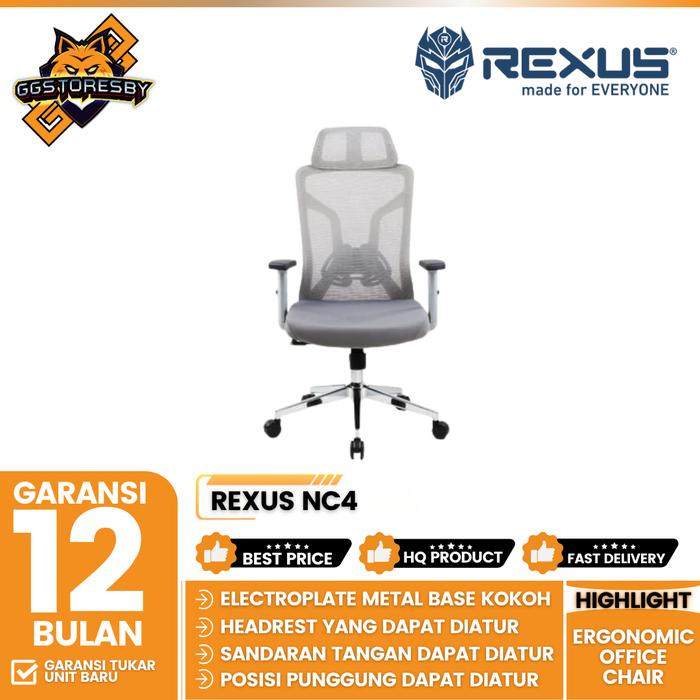 Gambar REXUS NC4 ERGONOMIC OFFICE Chair - LIGHT GREY dari GGSTORESBY undefined Tokopedia