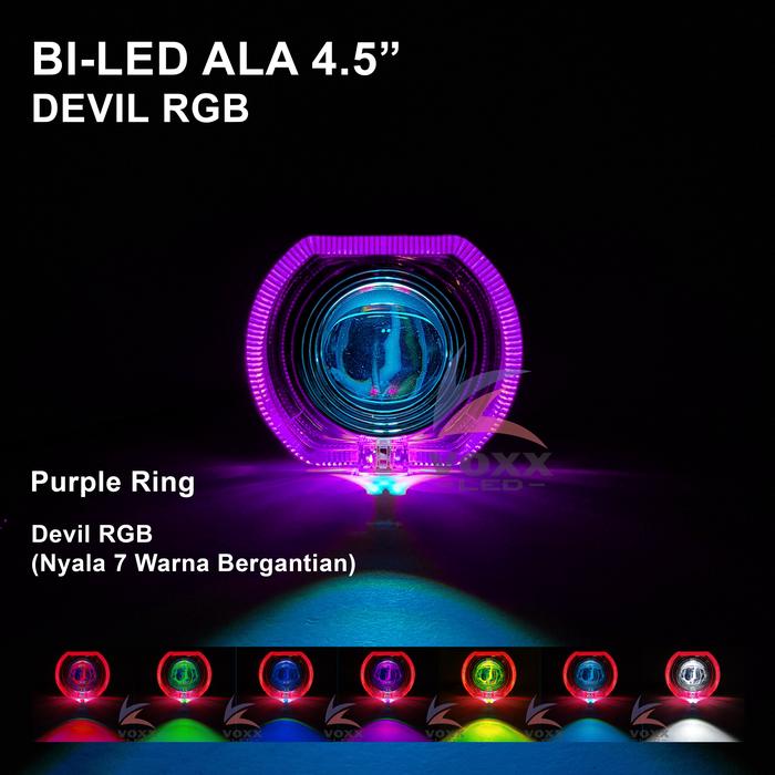Gambar VOXX LED BILED ALA ALA Projie 4.5 Inch LED Laser Cut OFF Hi-Lo Mini 4 Mata 8D VOXX T40 Gen 3 Devil Eyes - 1 Mata Ungu RGB, Full Putih dari VOXX LED INDONESIA undefined Tokopedia