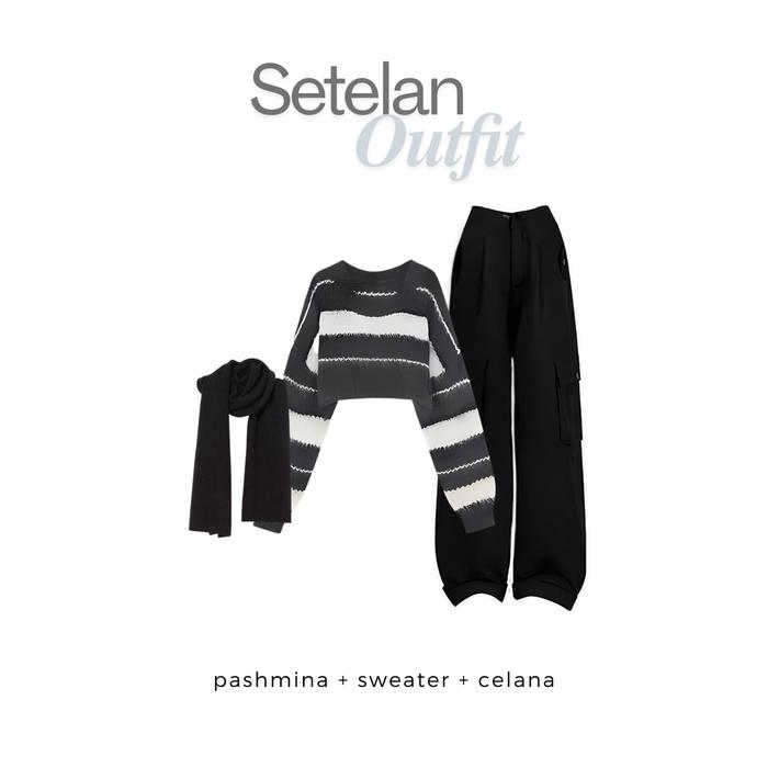 Gambar One Set Korean Style (Sweater, celana Cargo, Hijab) Kekinian 3in1 Wanita Hijab OOTD - KK38 Atasan Bawahan Lembut Muslim Nyaman Panjang Setelan Ceruty Baju Gamis Jumpsuit Dewasa Kerja Karet Basic Formal Shakila Casual Kulot - oneset, All Size dari KUKI OUTFIT'S undefined Tokopedia