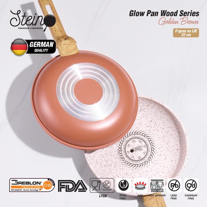 Gambar STEIN Glowpan Frypan 22cm Wood Handle - Panci Satuan Lapisan Marbel - Golden Brown dari Steincookware Official Store undefined Tokopedia