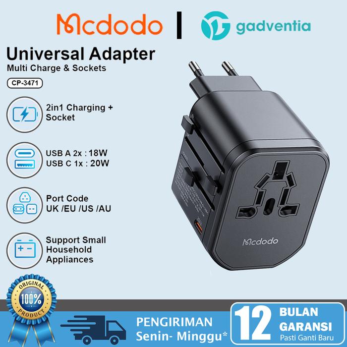 Jual MCDODO Travel Adaptor Universal USB + Type C PD FAST Charging CP ...