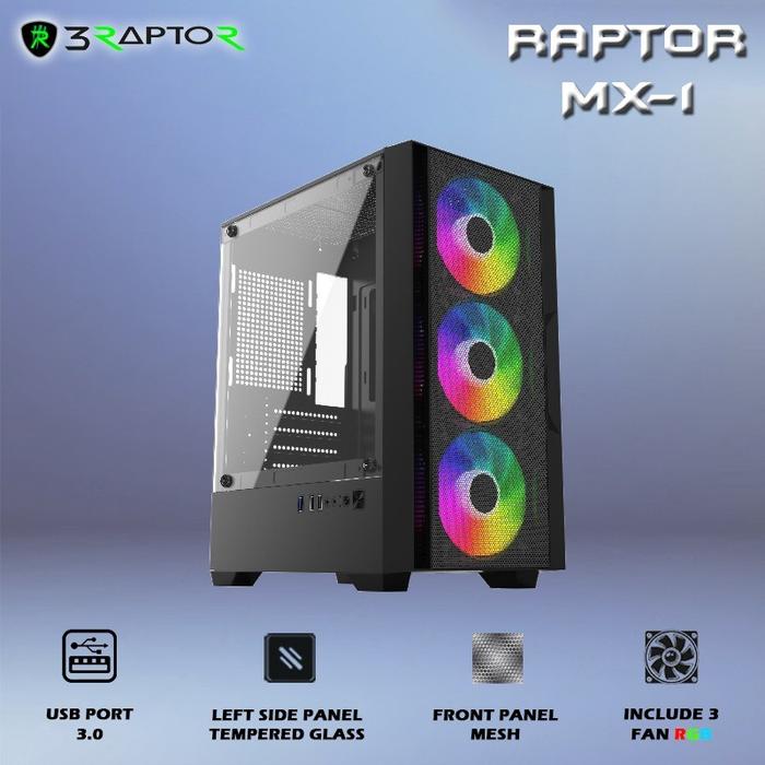 Gambar Casing Gaming Raptor MX-1 - Free 3 Fan RGB + USB 3.0 dari Mega Surya Computer_NEW undefined Tokopedia