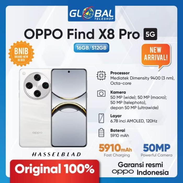 Gambar Oppo Find X8 Pro (16/512GB) - Garansi Resmi Oppo Indonesia - Pearl White dari Oppo Store Mall Central Park undefined Tokopedia