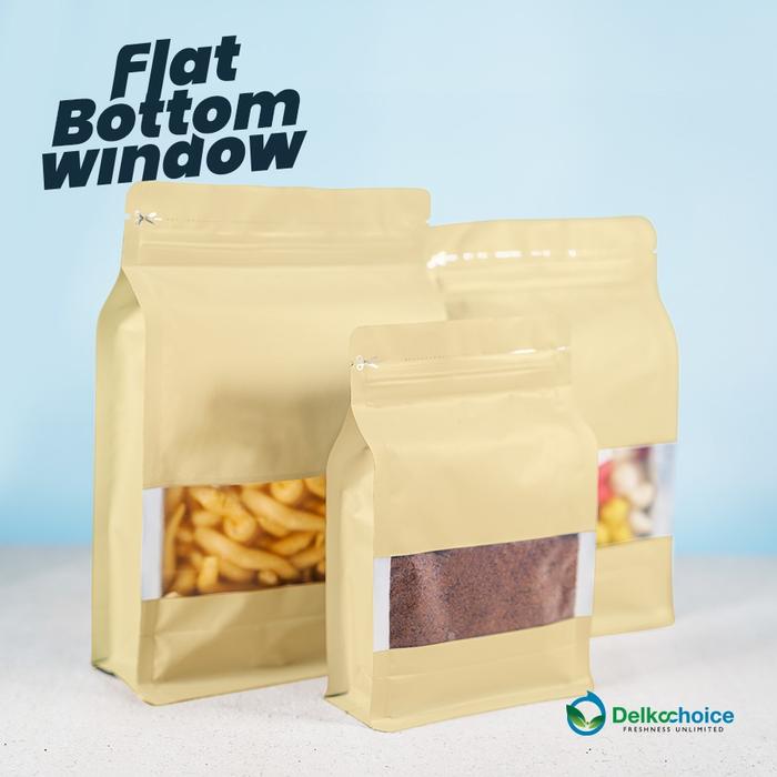 Gambar (PACK) Flat Bottom Non Valve Coffee Bag Plastik Kemasan Biji Kopi Standing Pouch Ziplock Food Grade Delkochoice - Brown Window, 12x20cm dari PabrikPacking undefined Tokopedia