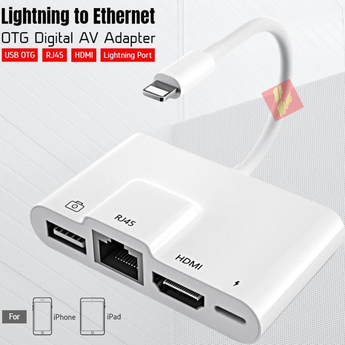 Gambar Lightning to RJ45 LAN Ethernet USB OTG HD arger Digital AV Adapter - Putih dari Sentra Niaga undefined Tokopedia