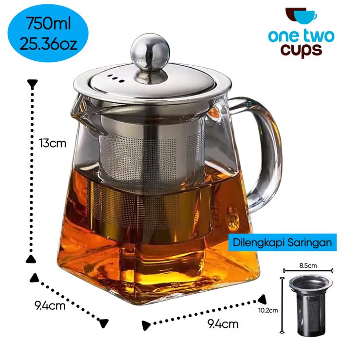 Gambar Teko Kaca One Two Cups Cangkir Pitcher Minuman Stainless Steel Peralatan Minum Teh Kopi Anti Panas Glass Teapot Dengan Saringan - 750ml dari SudiangStore undefined Tokopedia