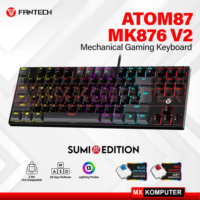 Gambar Fantech ATOM87 SUMI MK876 V2 | 87% RGB Mechanical Gaming Keyboard - Hitam, Blue Switch dari MXKomputer_NEW undefined Tokopedia