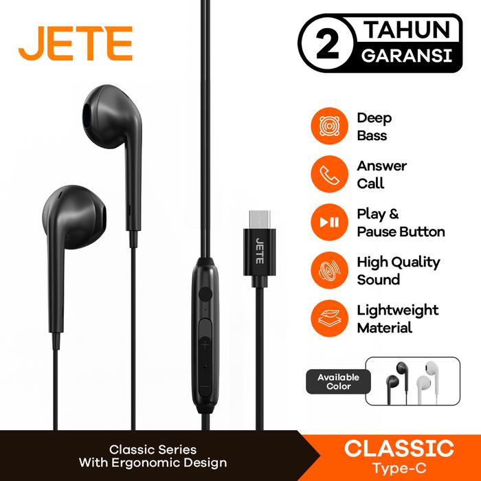 Gambar Headset Kabel Earphone Type C / Lightning Premium JETE - Garansi 2 Tahun - Classic Type C, Black dari JETE Authorized Bandung undefined Tokopedia