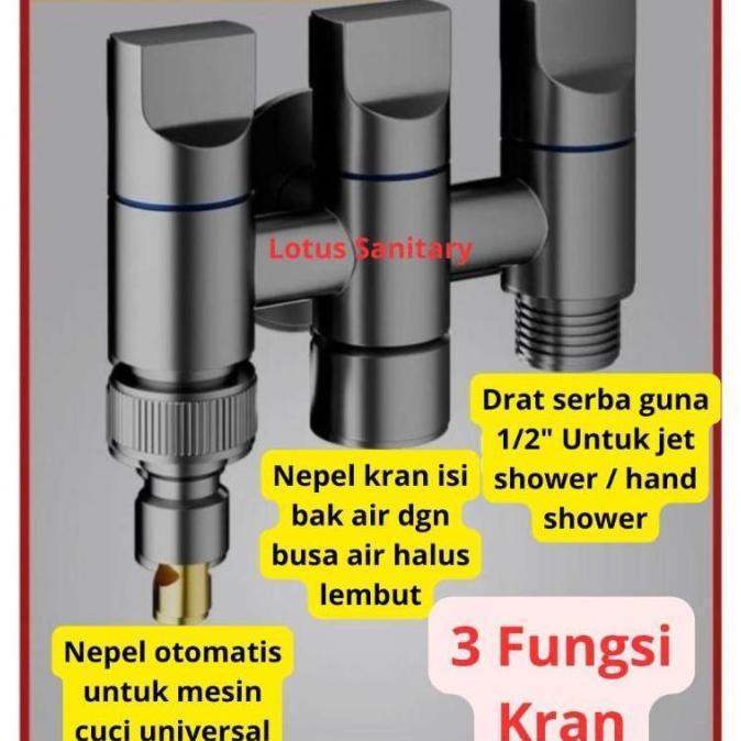 Gambar Premium Kran Cabang 3 Fungsi 3In1 Minimalis / Keran Air Multifungsi / Keran Otomatis Mesin Cuci Stainless Steel Sus304 Black Mate Mewah Cucut Kran Otomatis 3 Lubang Output 1 Lubang Input (Canyon) - Hitam dari ST CANYON undefined Tokopedia