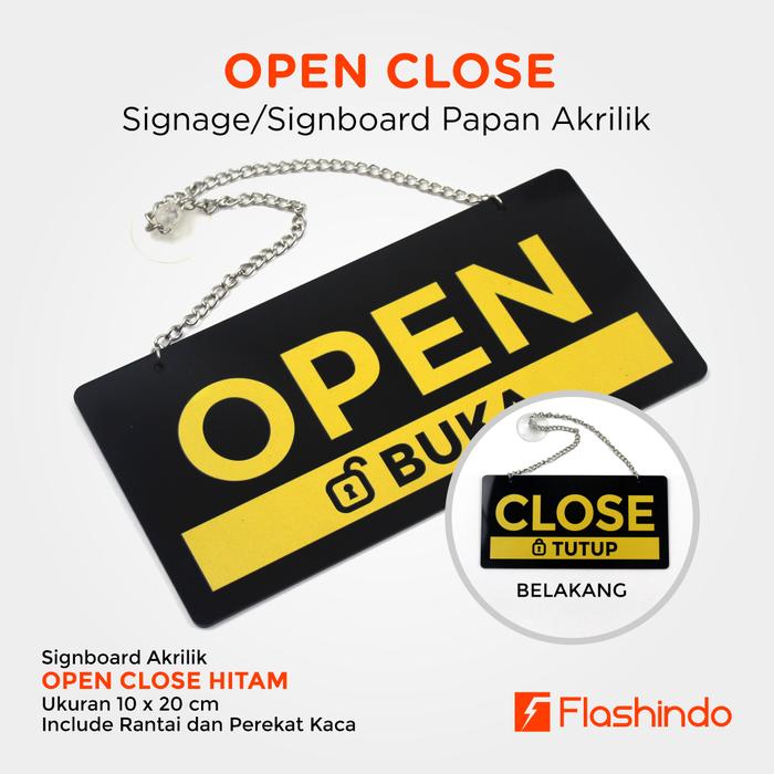 Gambar Signboard Singage Papan Nama Petunjuk Open Close / Buka Tutup Gantung Hitam Kuning Set Rantai - OpenClose HItam, 10 x 20 cm dari Flashindo Mandiri Sejahtera undefined Tokopedia