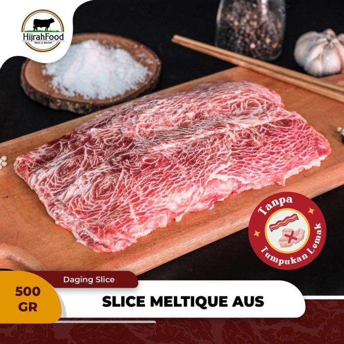 Gambar Hijrahfood Slice Beef Meltique | Daging Sapi Iris Shabu / Sukiyaki / Yakiniku / Meltique Sapi AUS - 500 gram dari Hijrahfood Meatshop undefined Tokopedia